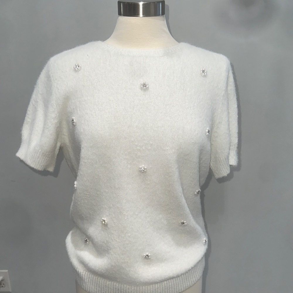 Elle White Sweater with Embellishments